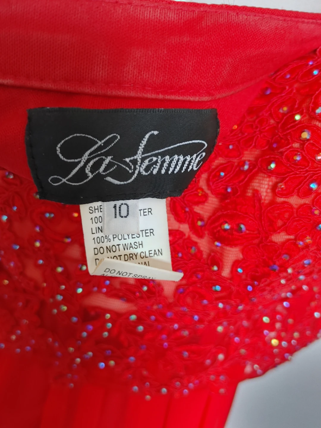 La Femme Red Lace Embellished Dress Size 10 - photo 5