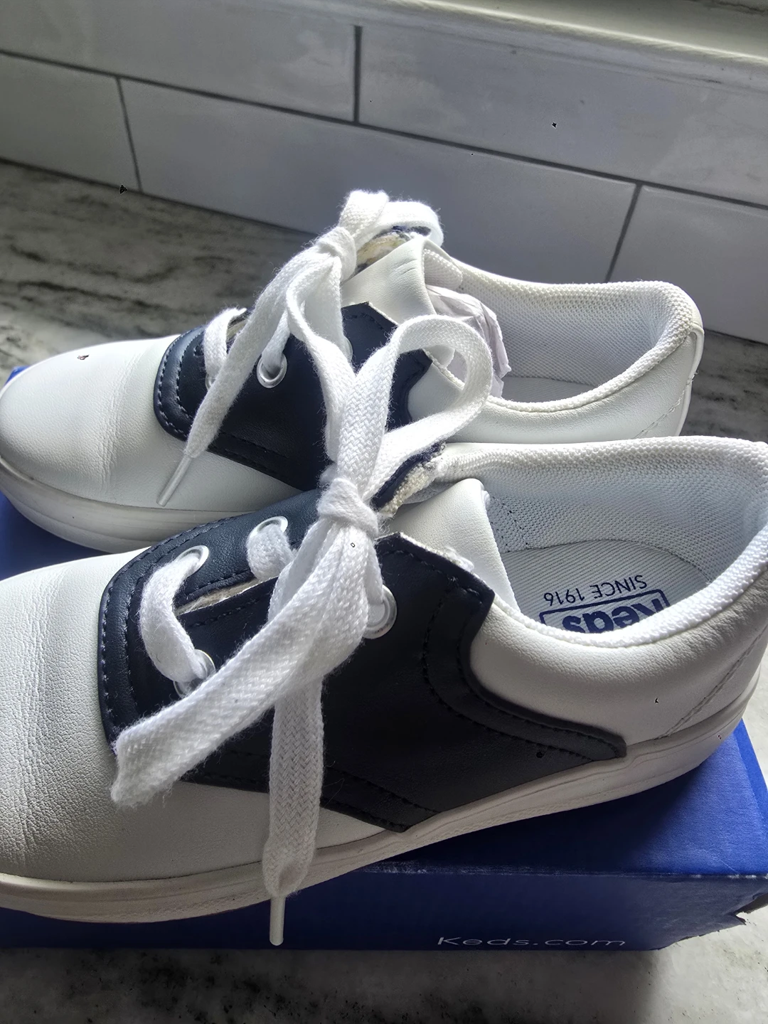 Keds Kids Shoes White/Navy Leather Lace-Up Sneakers - photo 4