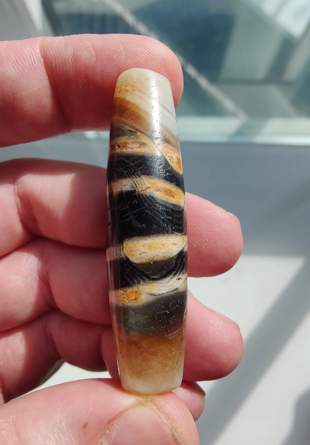 Tibetan Tiger Banded Agate Dzi Bead - photo 2