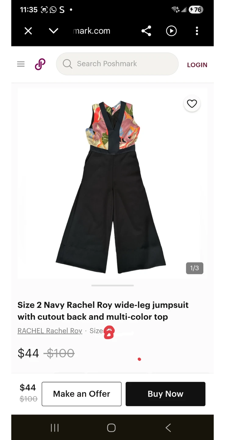 Rachel Roy Navy Wide-Leg Jumpsuit Size 2
