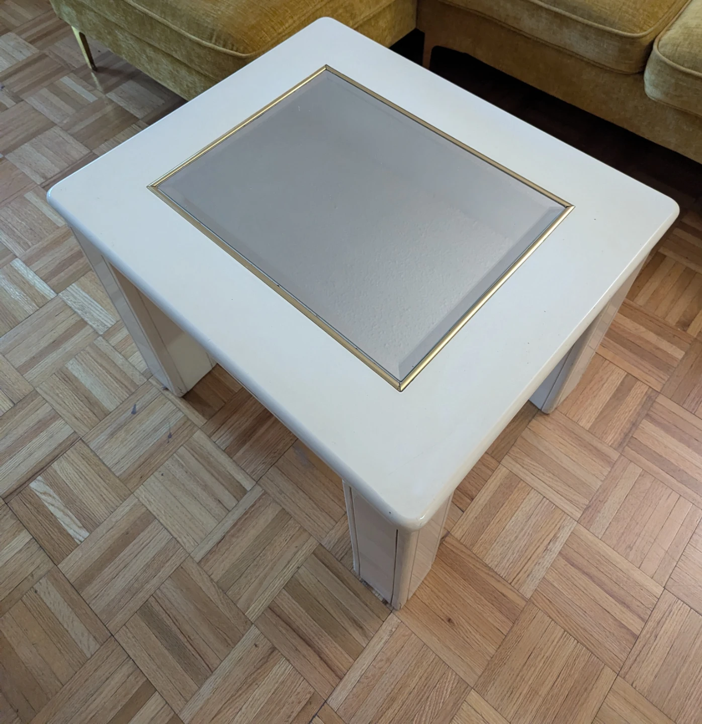 Vintage 1980s White Gold End Table with Inset Beveled Mirror - photo 2