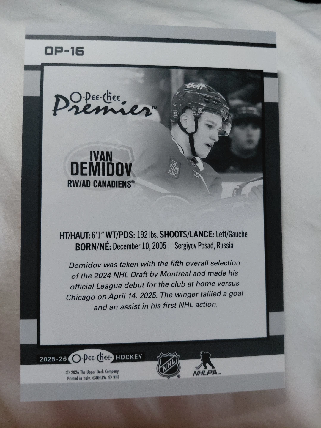 2025-26 O-Pee-Chee Premieres Ivan Demidov Hockey Card - photo 2