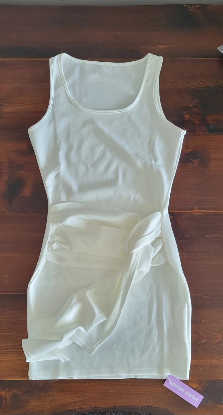 White Sleeveless Ruched Dress - Size M