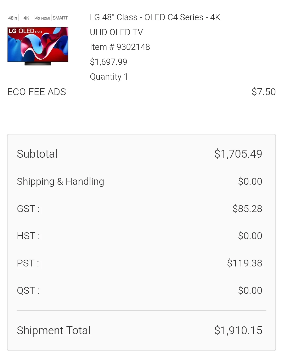 LG 48" OLED C4 Series 4K UHD TV