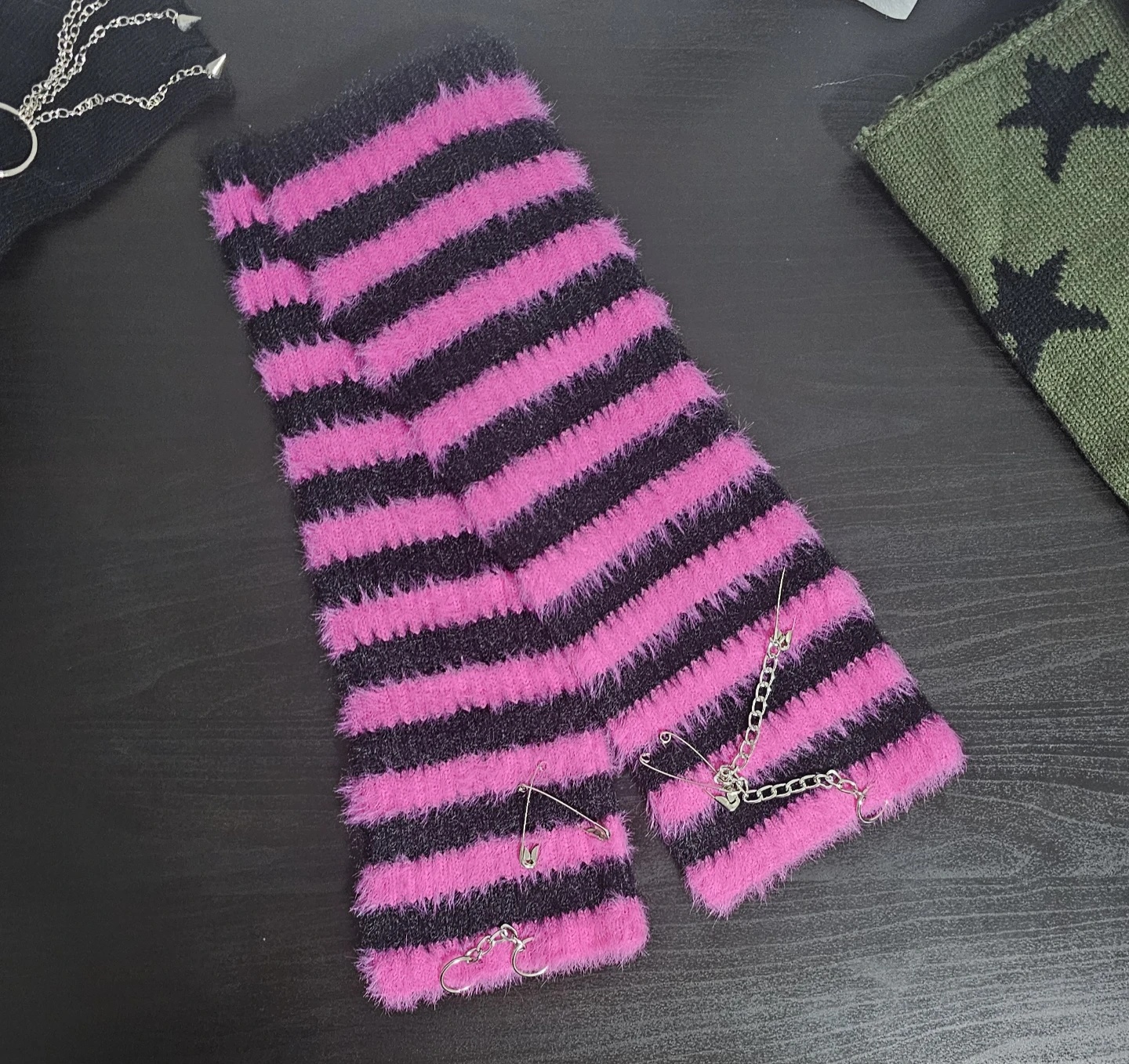 FREE Pink & Black Stripe Pierced Fuzzy Arm Warmers