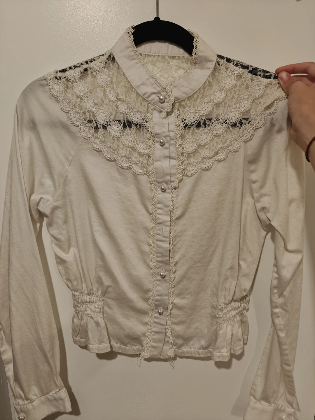 White Lace Collared Button-Up Blouse
