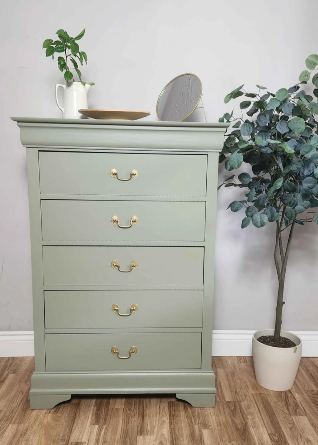 Sage Green 5-Drawer Chest with Gold Pulls - photo 2