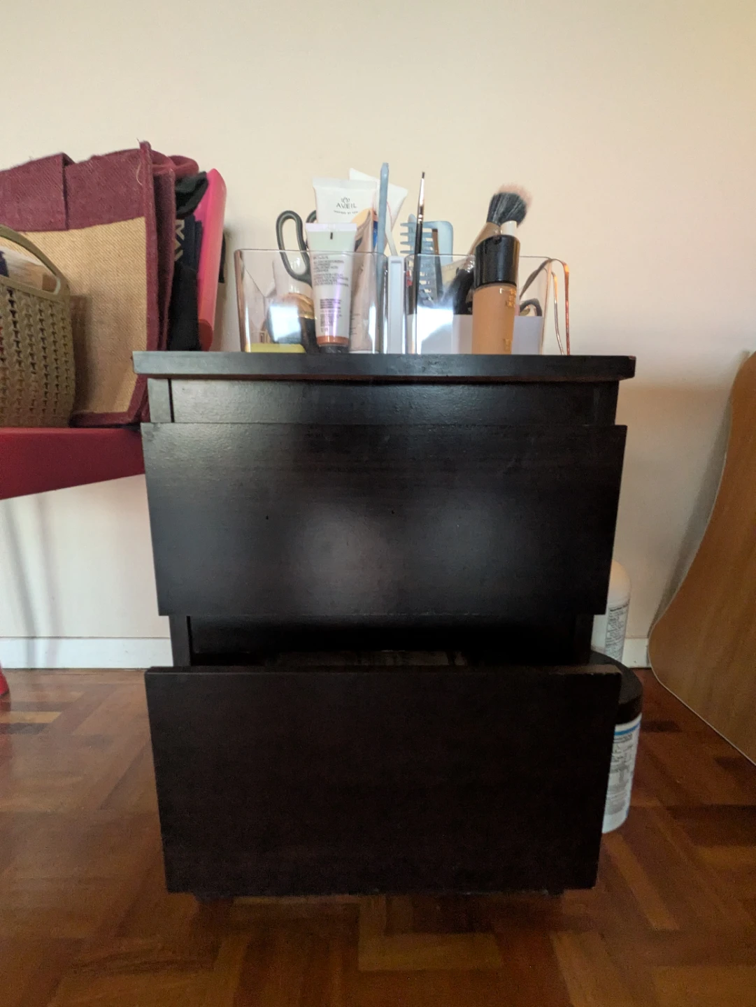 Dark Wood Two-Drawer Nightstand