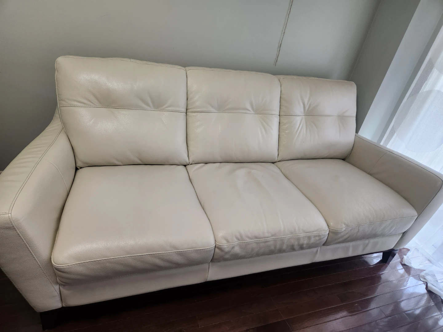Cream Leather 3-Seater Sofa