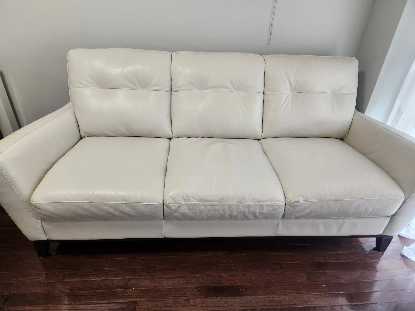 Cream Leather 3-Seater Sofa - photo 2