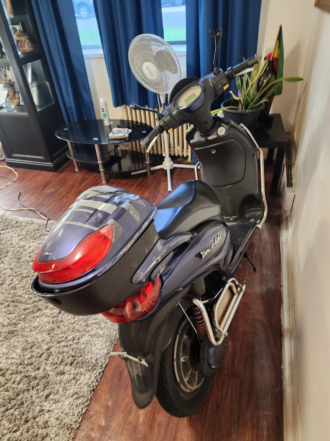 Blue Electric Scooter with Storage Box