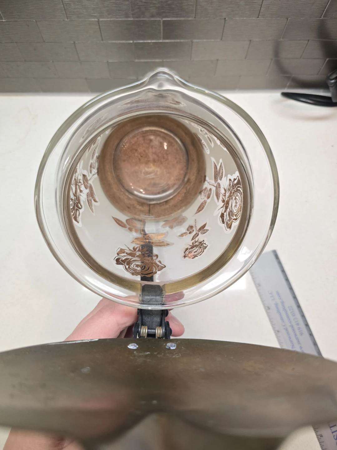 Vintage Glass Pitcher with gold Rose Design - photo 4