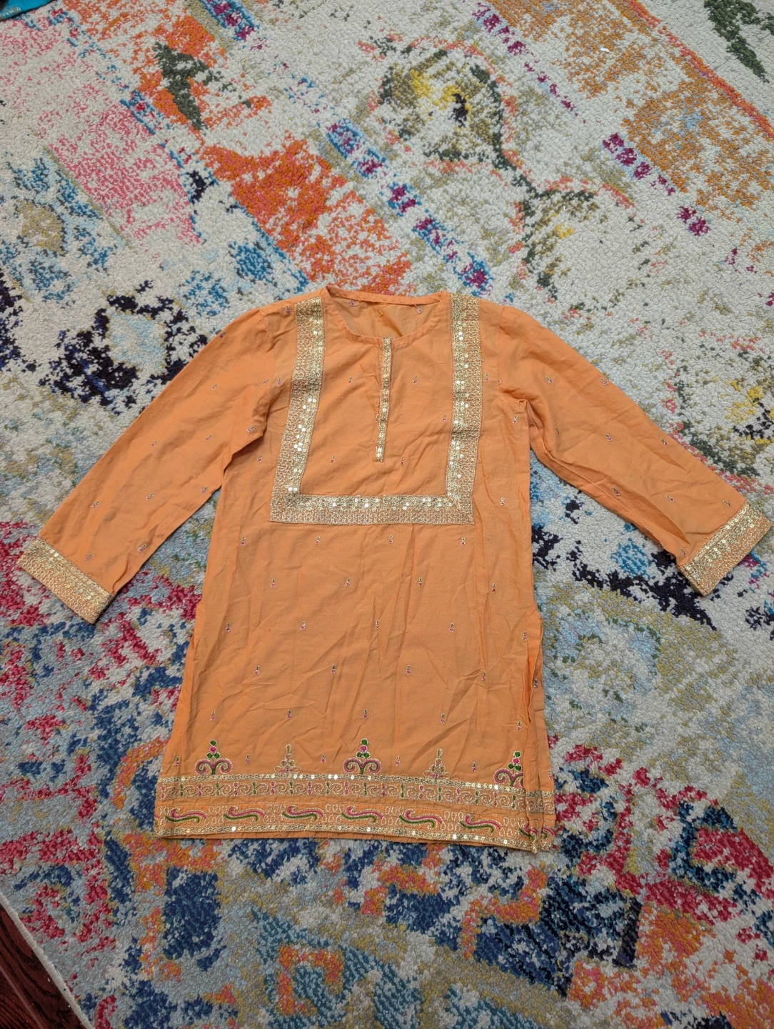 Ladli brand Kids Orange Embroidered Tunic top