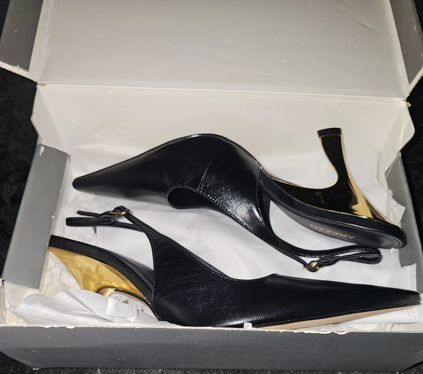 Arezzo Black Slingback Heels with Gold Stiletto Heel Size 38⚽️ - photo 4