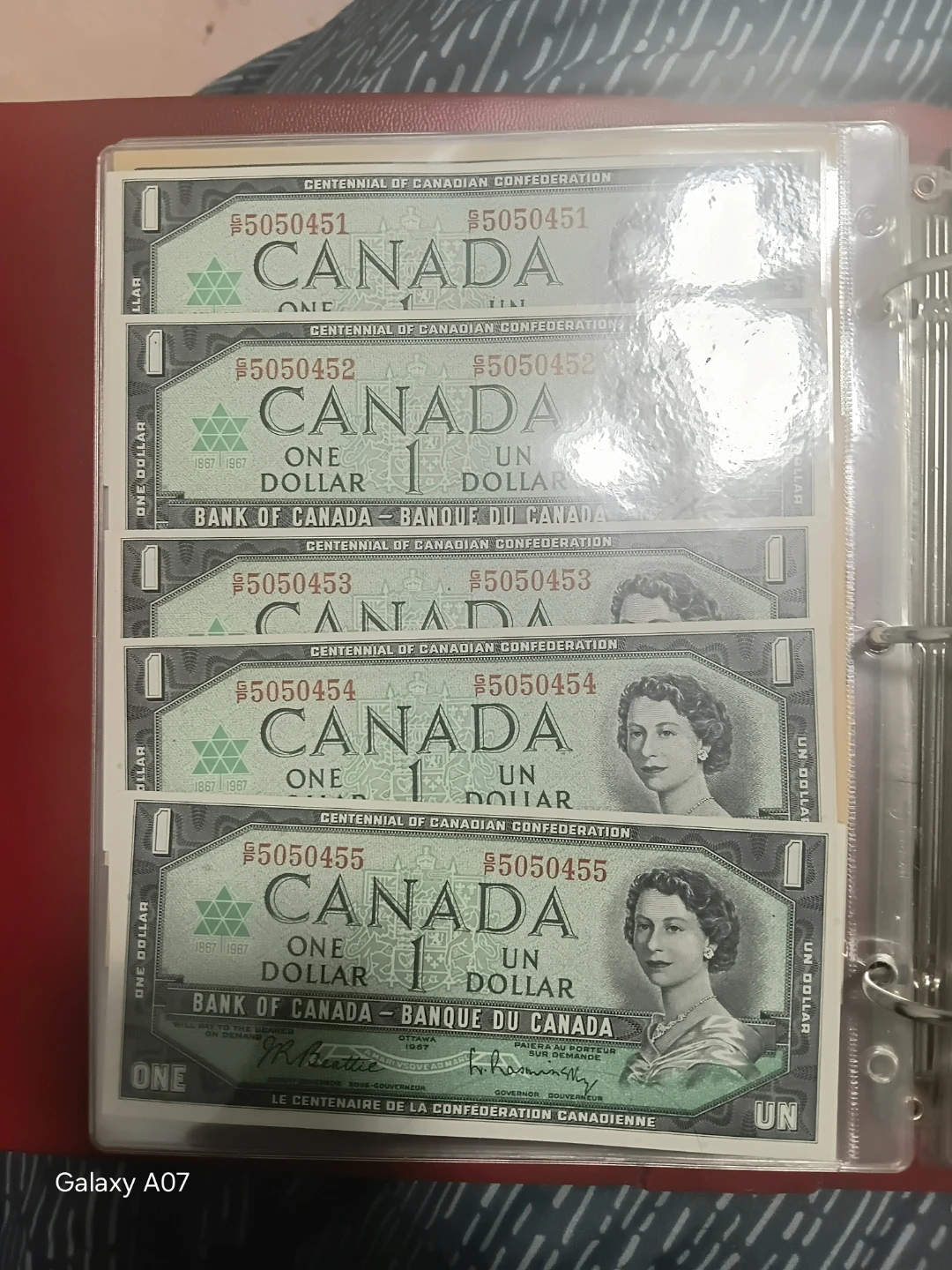 Canada Centennial of Confederation $1 Bank Notes (5 x UNC)