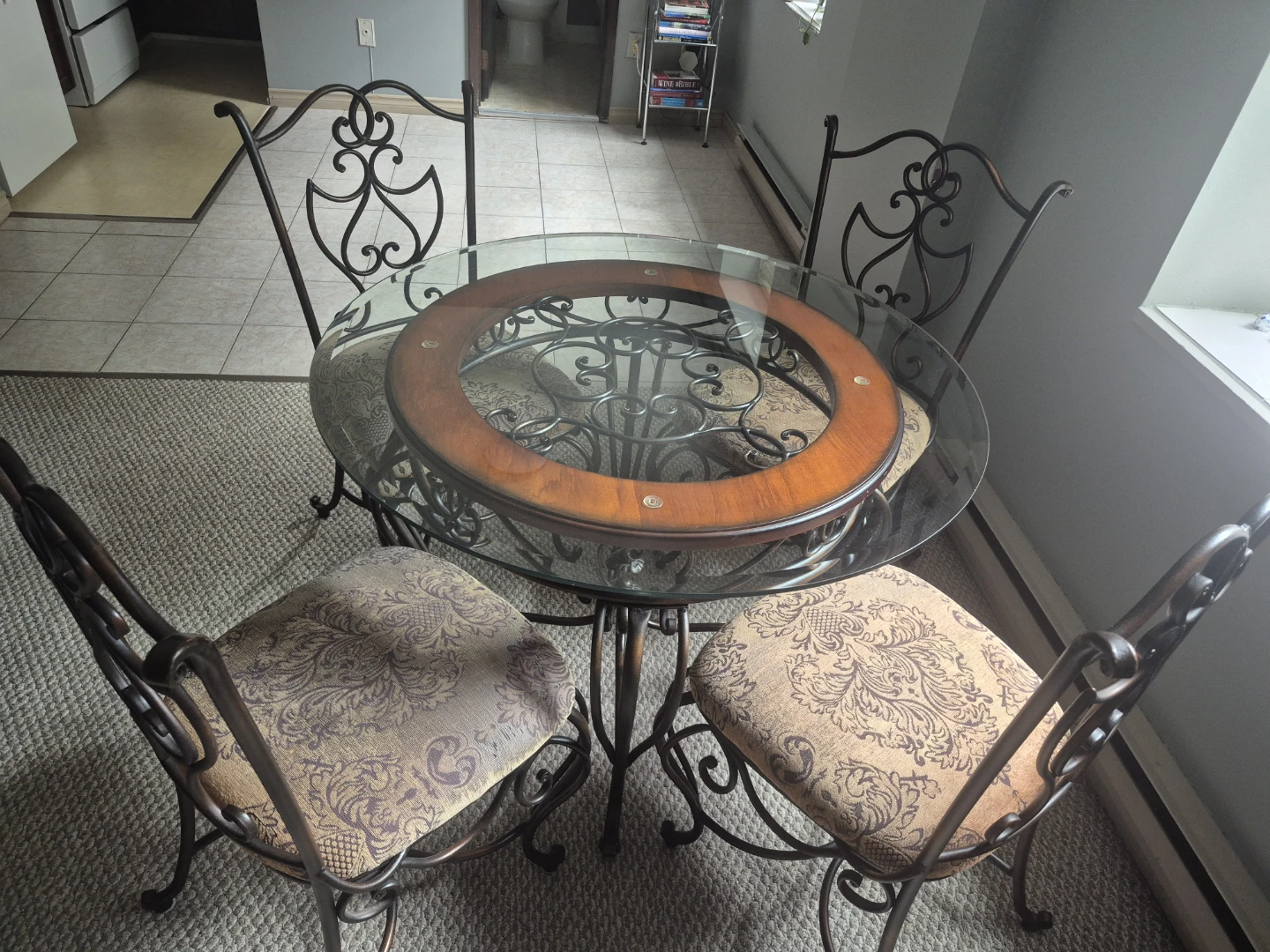 Round Glass Top Dining Table with Ornate Metal Base - photo 2