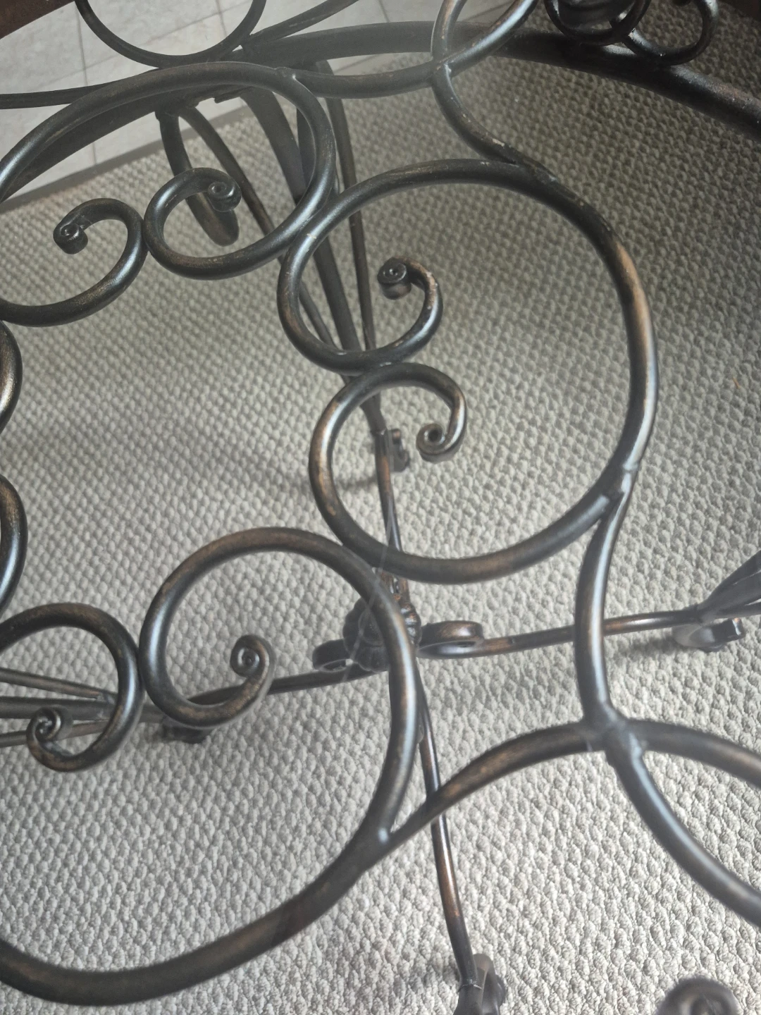 Round Glass Top Dining Table with Ornate Metal Base - photo 5