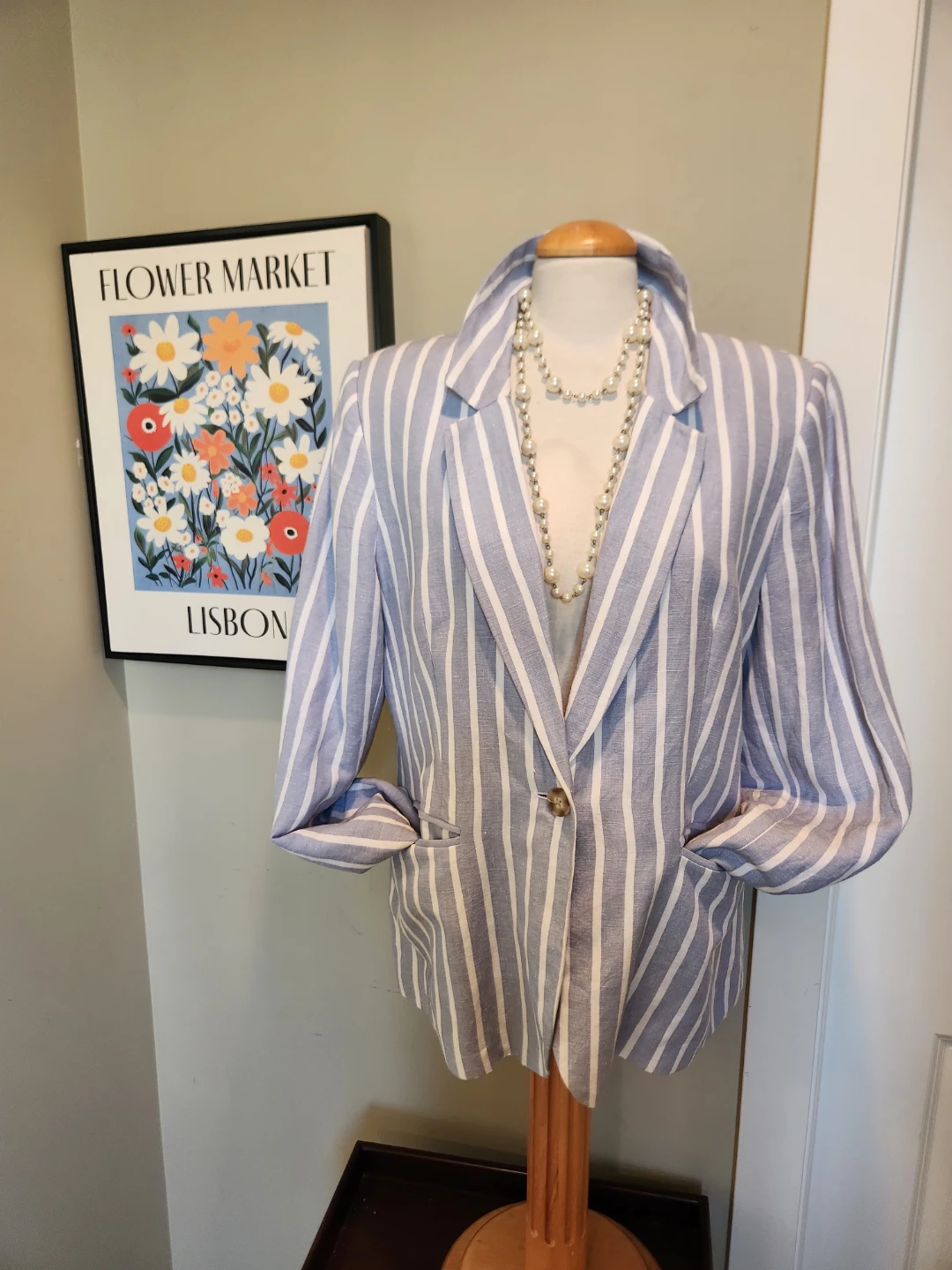 Republic Blue and White Striped linen Blazer