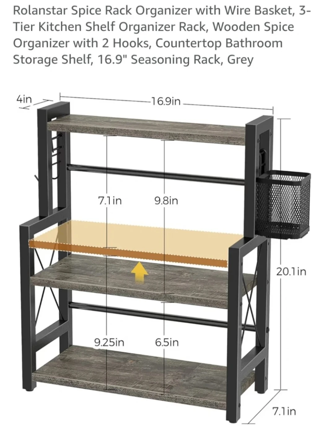 3-Tier Spice Rack Organizer Grey - photo 3