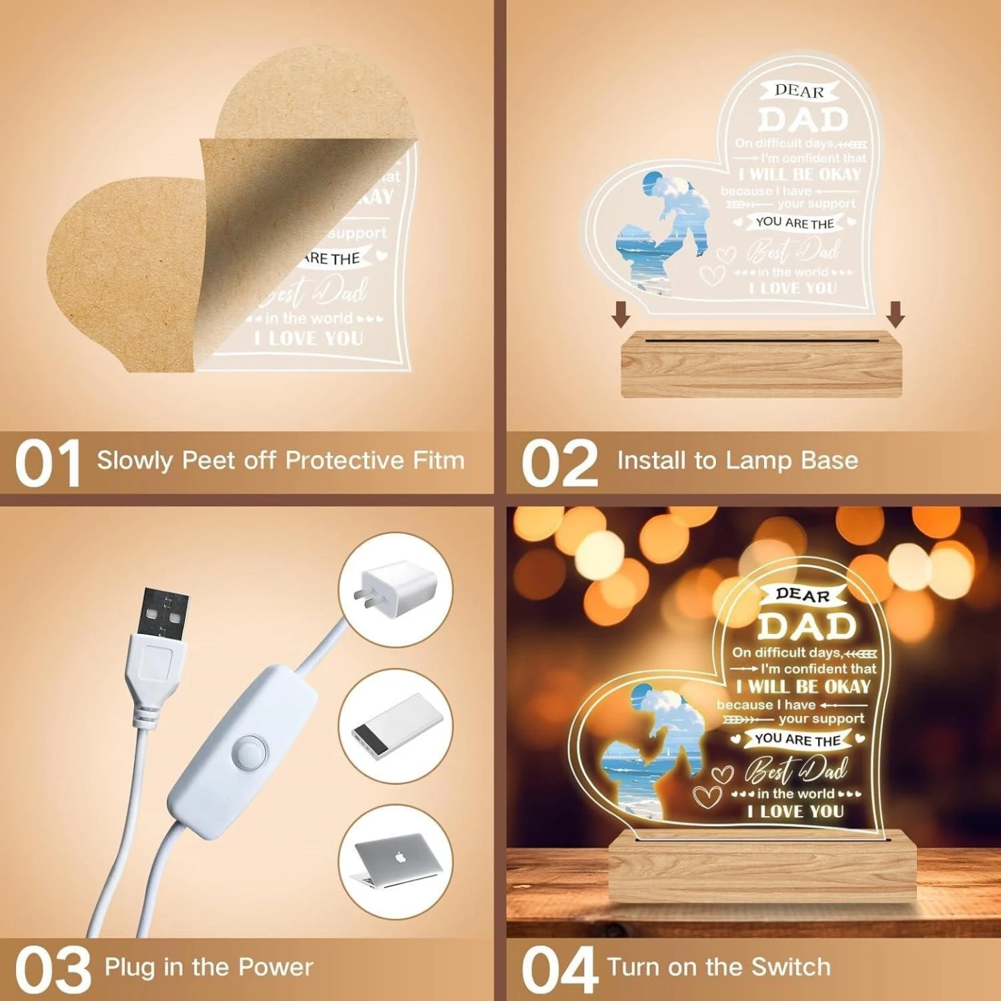 Dear Dad LED Heart Lamp - photo 4