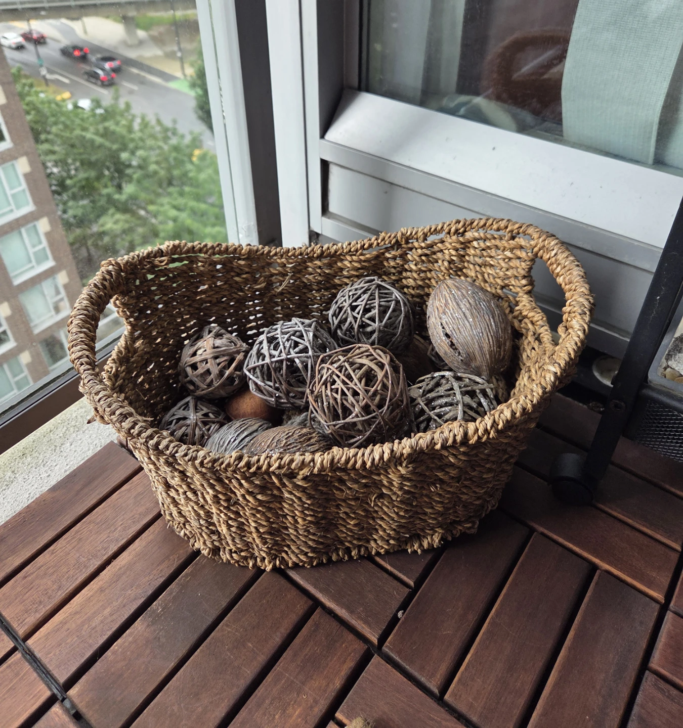 Woven Basket with Decorative Balls
