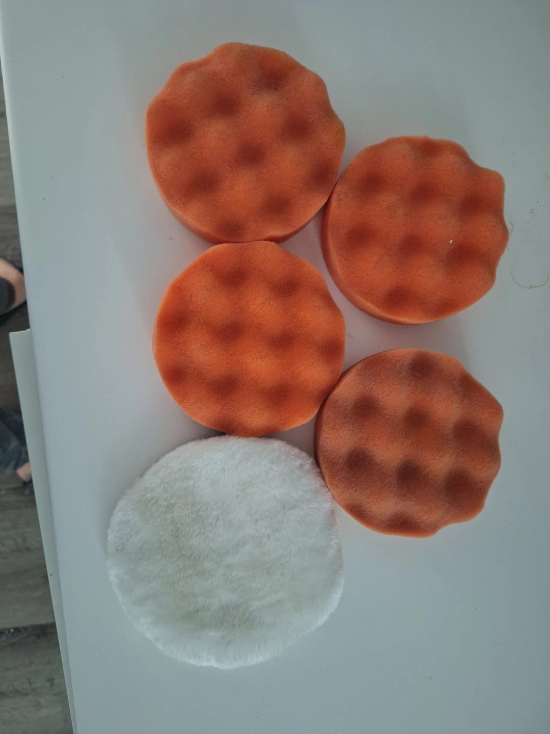 Buffing Pads - 4 Orange Foam & 1 White Wool