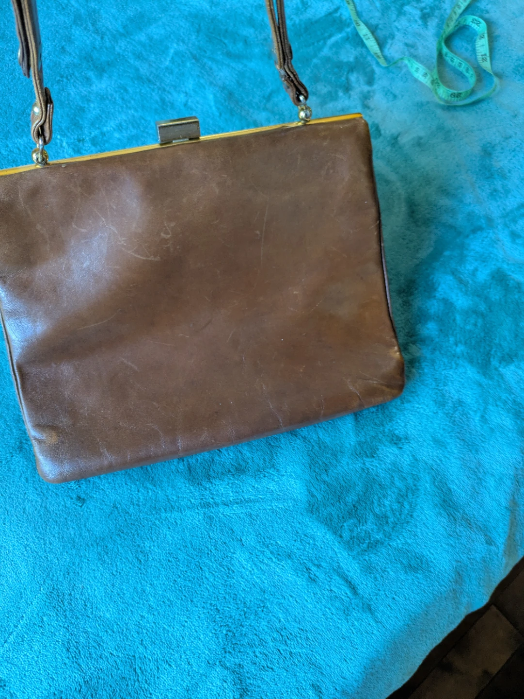 Vintage Leather Handbag - Brown/Green Colour-Blocked - photo 5