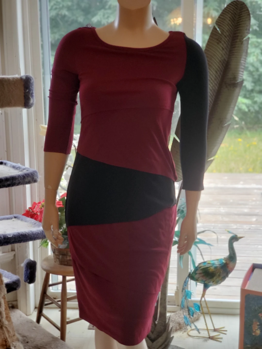 Maroon/Red and Black Colour Dress