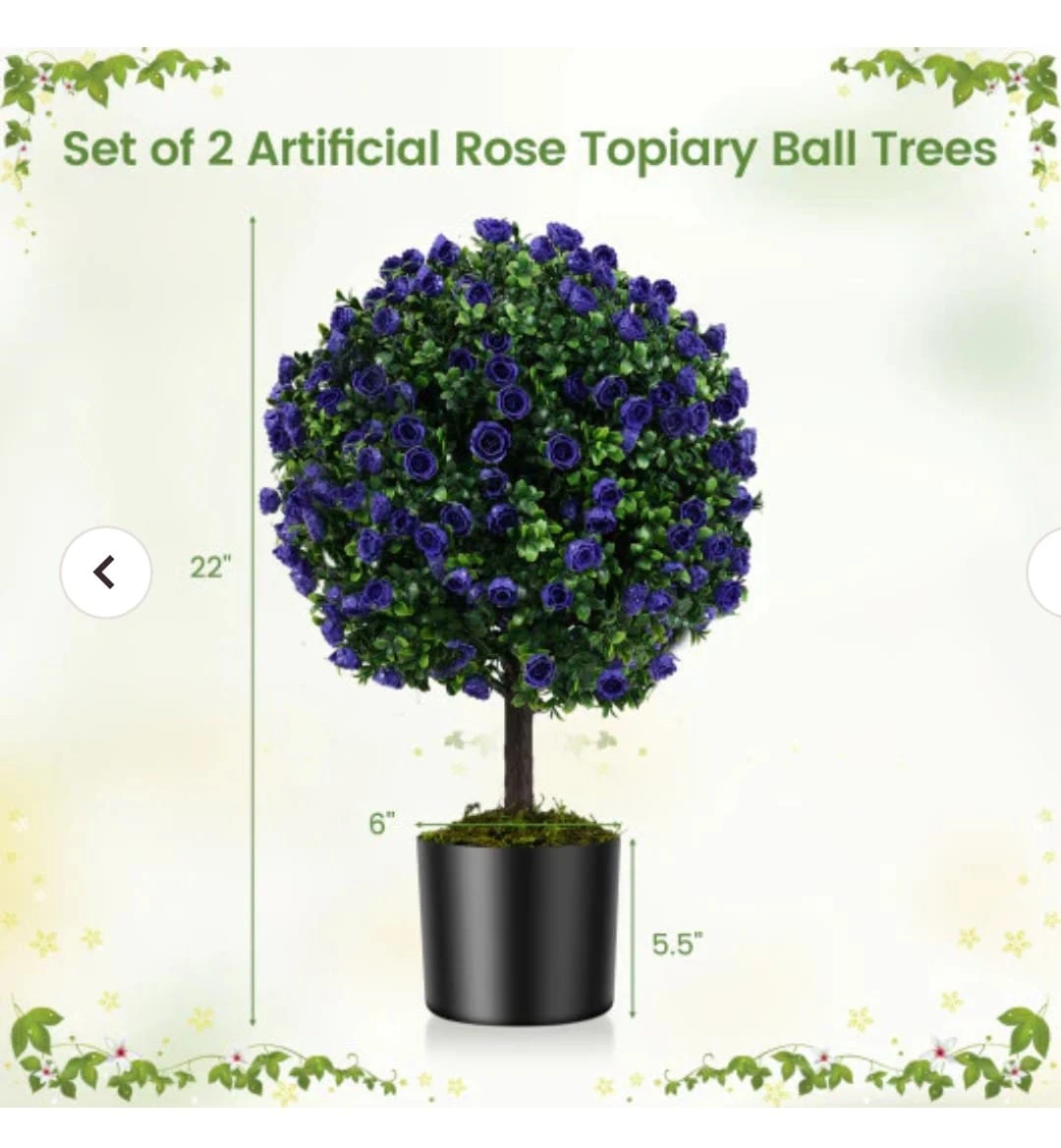 Set of 2 Artificial Purple Rose Topiary Ball Trees - 22 Inch - photo 2