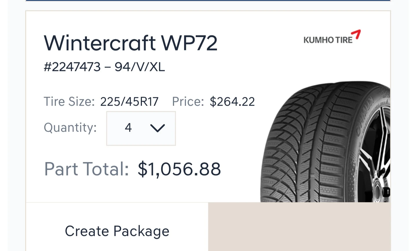Kumho WinterCraft WP72 Tire Set - photo 5