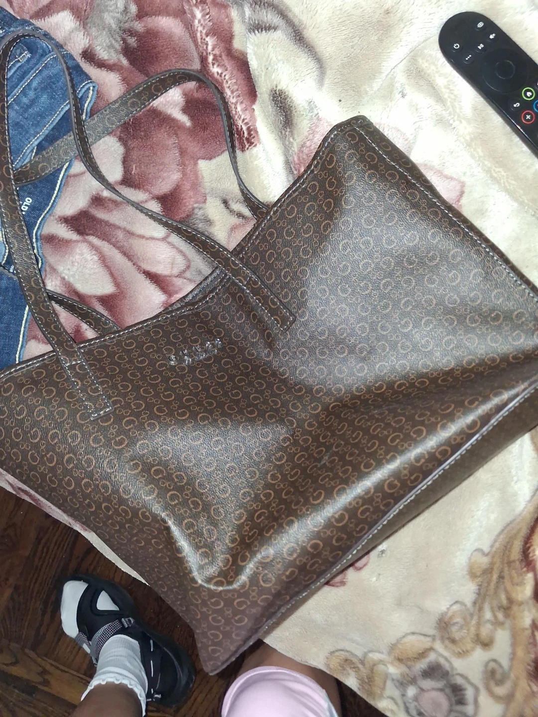 Brown Guess Monogram Tote Bag
