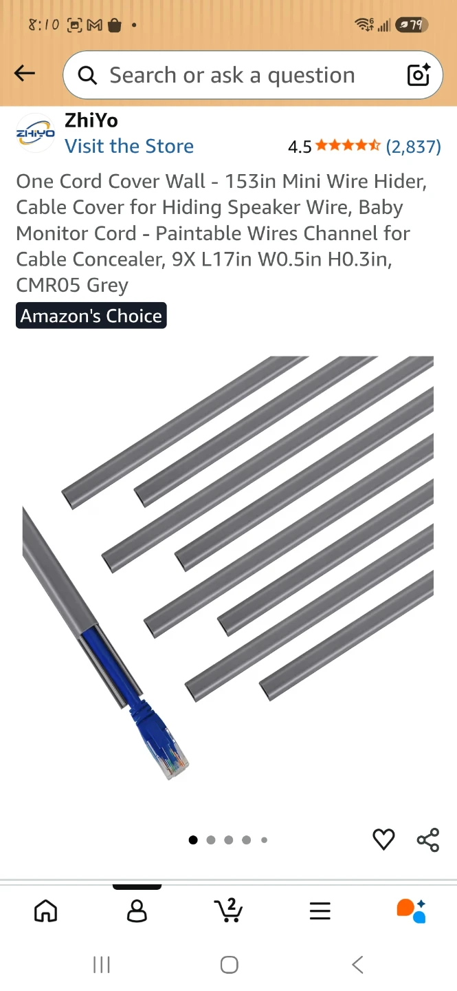 Cord Cover Wall - 153in Mini Wire Hider (Grey)