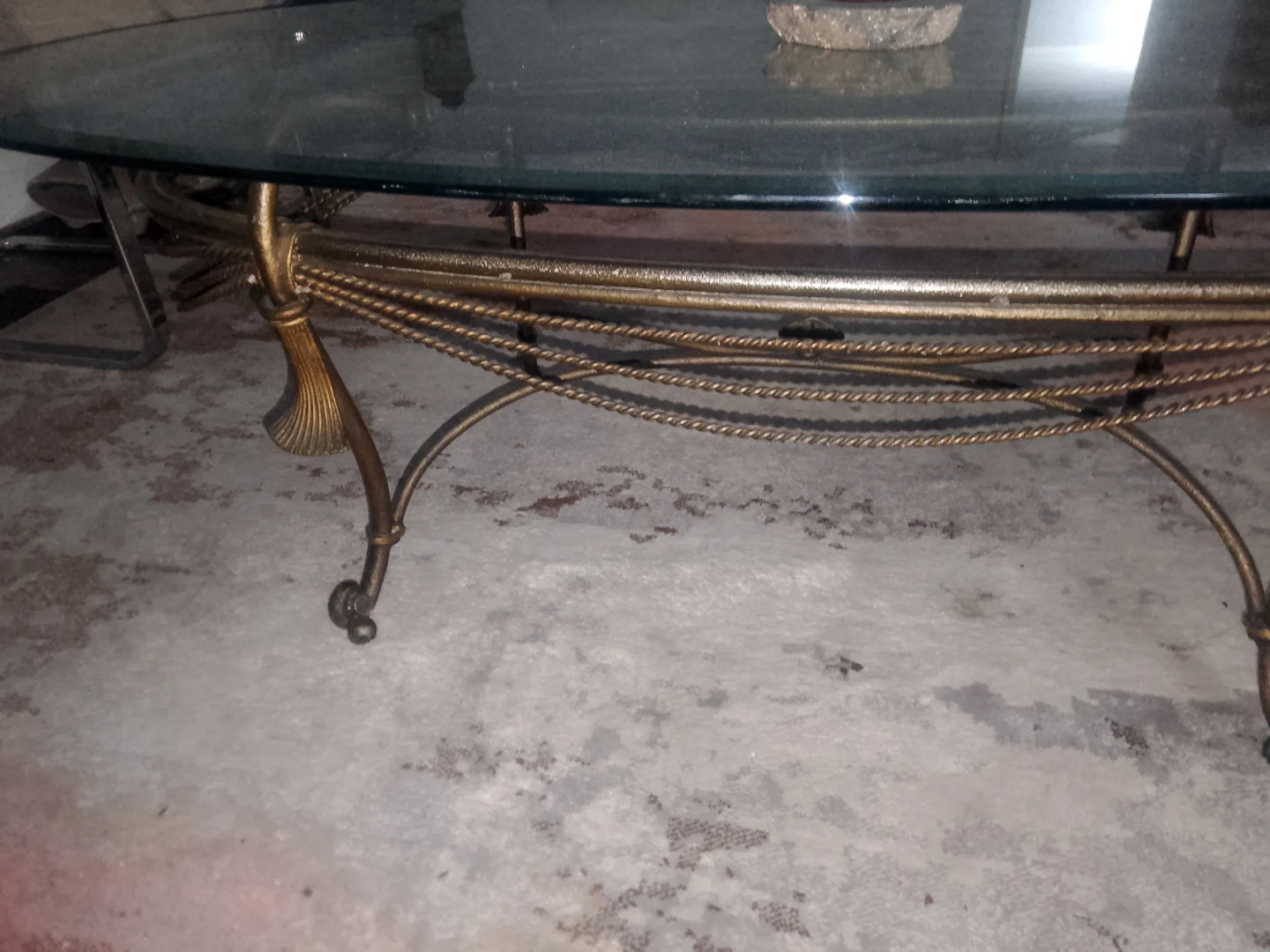 Oval Glass Coffee Table with Ornate Metal Base - photo 2