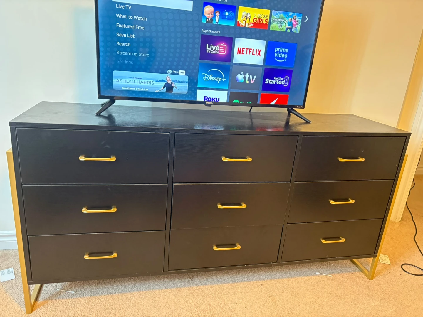 Black Dresser with Gold Legs