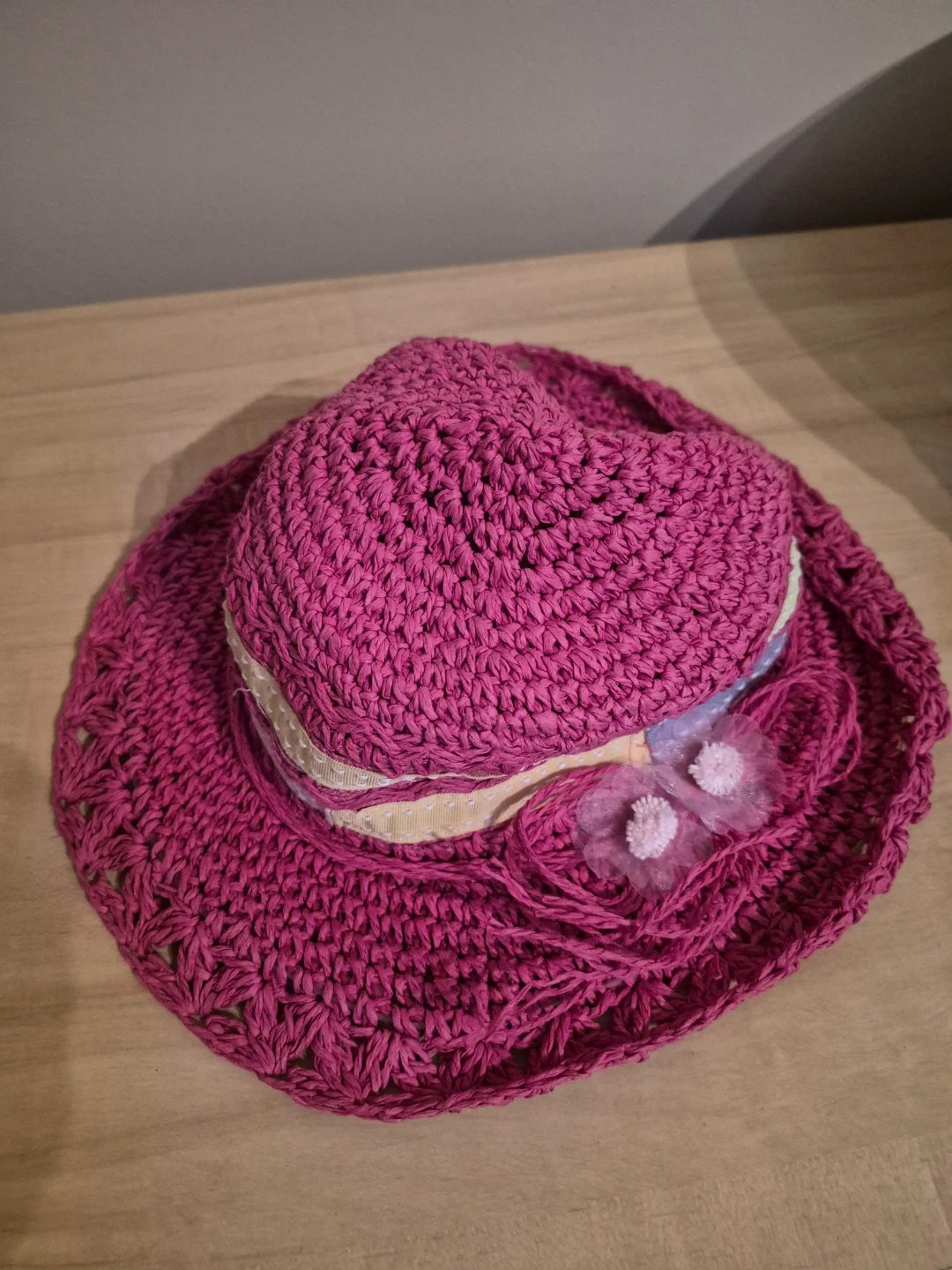 Pink Crocheted Sun Hat with Flower Accent