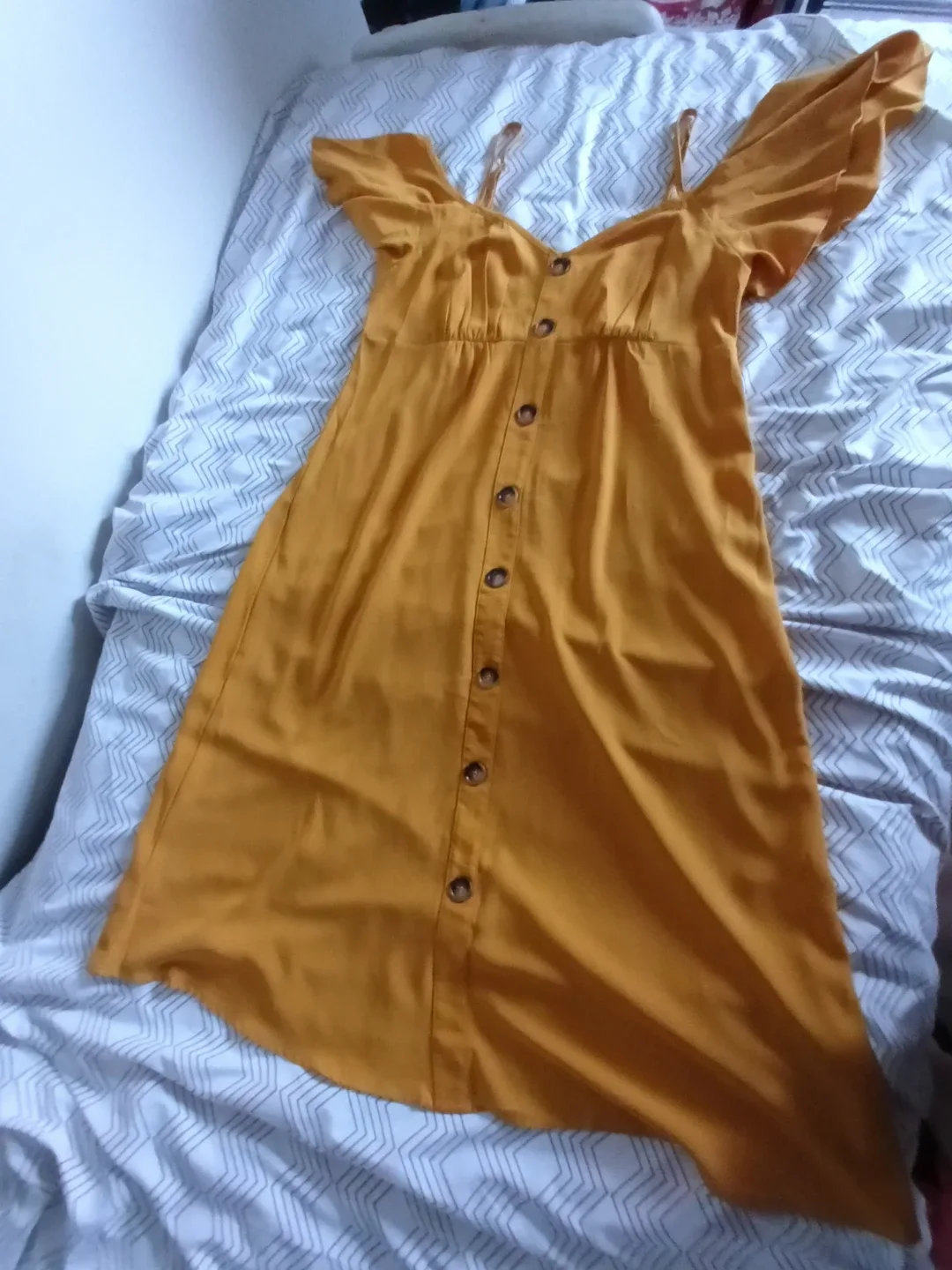 SHEIN Mustard Yellow Off-Shoulder Dress — Size Medium - photo 2