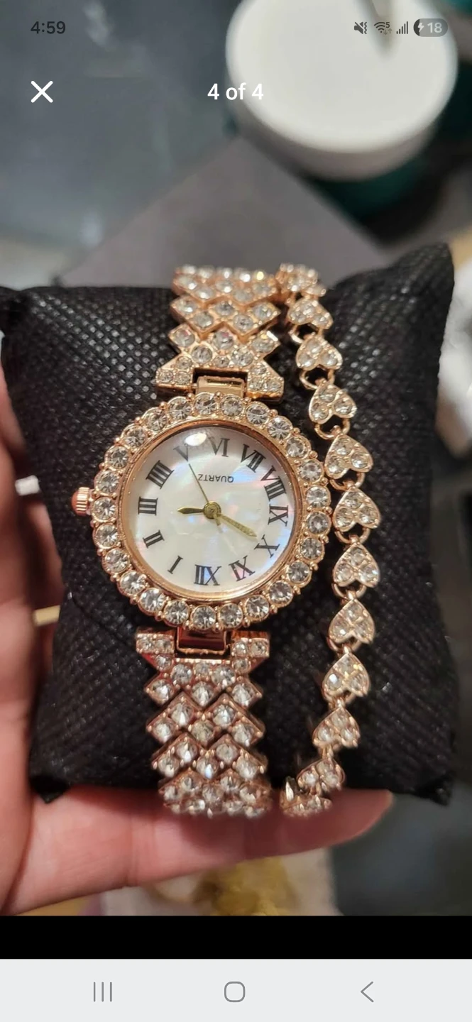 Women's Rose Gold Crystal Watch Set