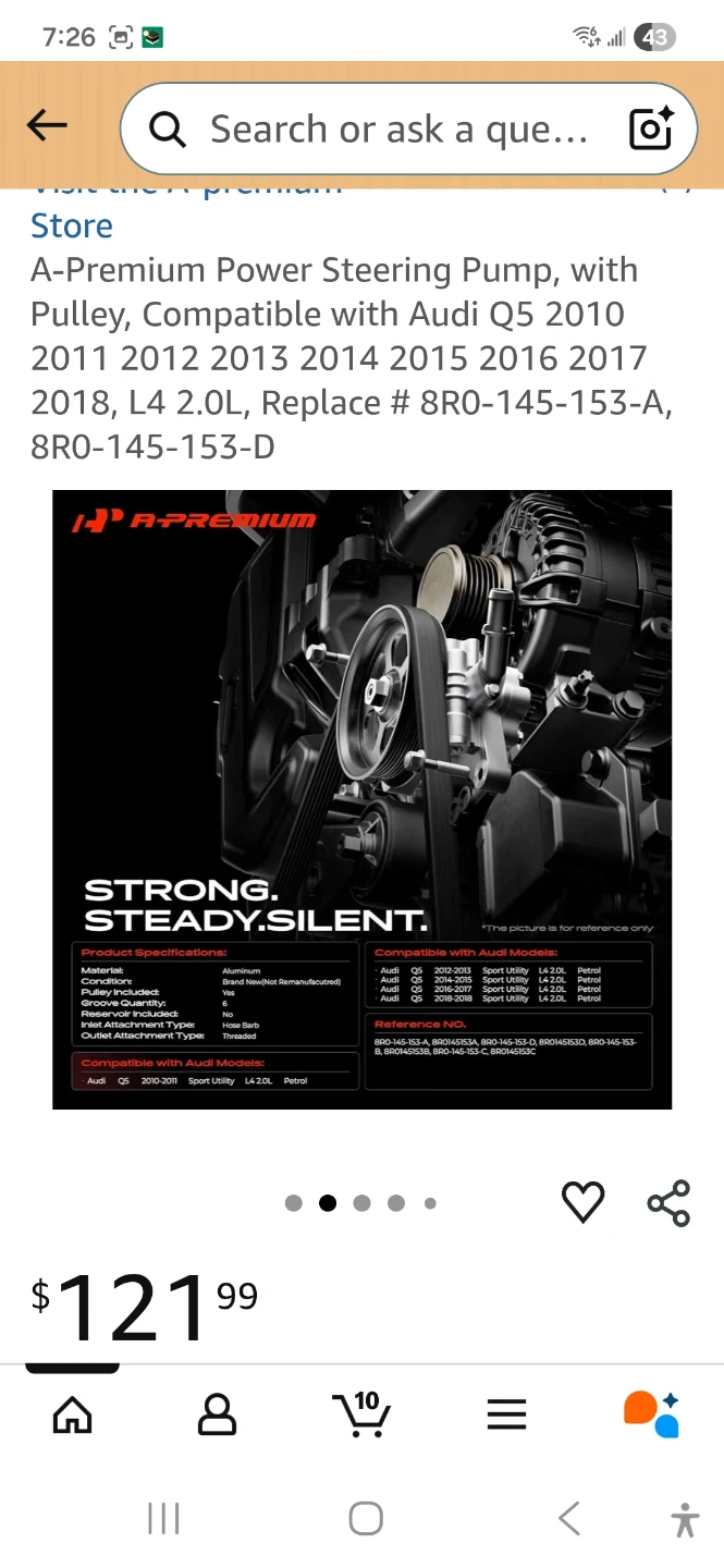 A-Premium Power Steering Pump with Pulley for Audi Q5 - photo 2