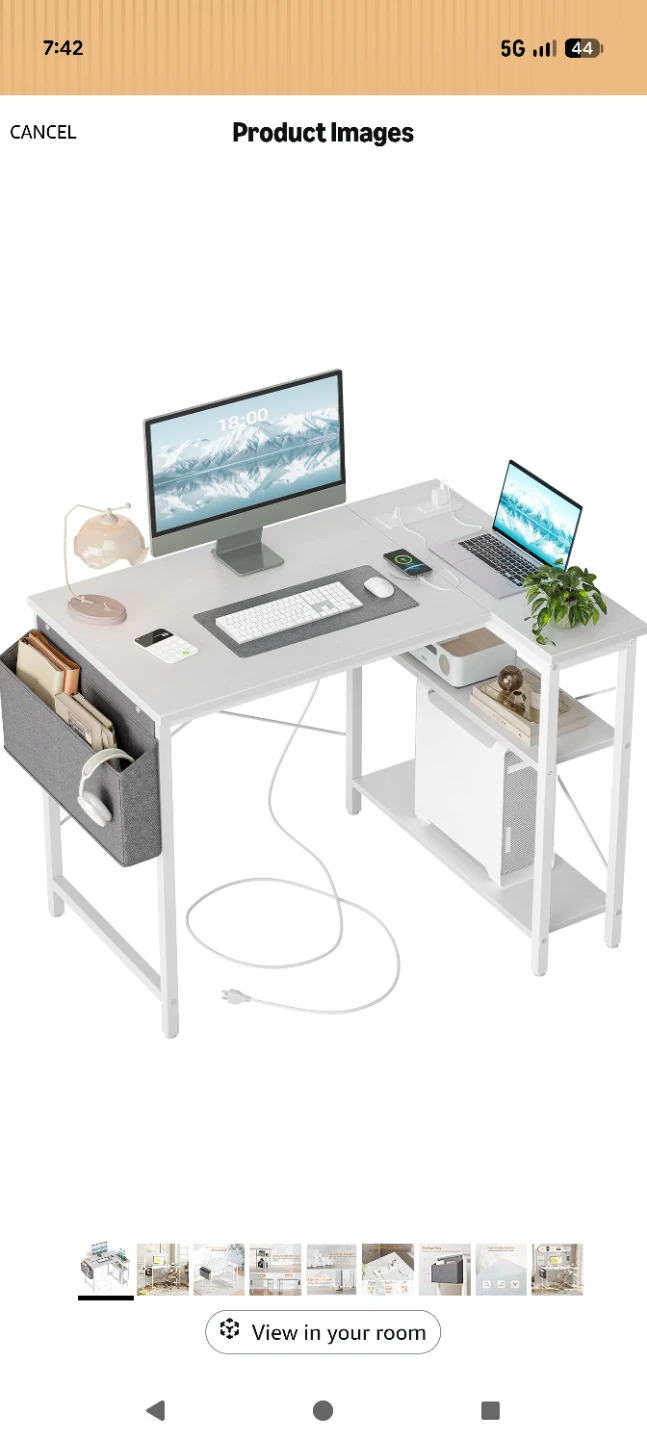 L-Shaped Desk with Storage Bag and Power Strip