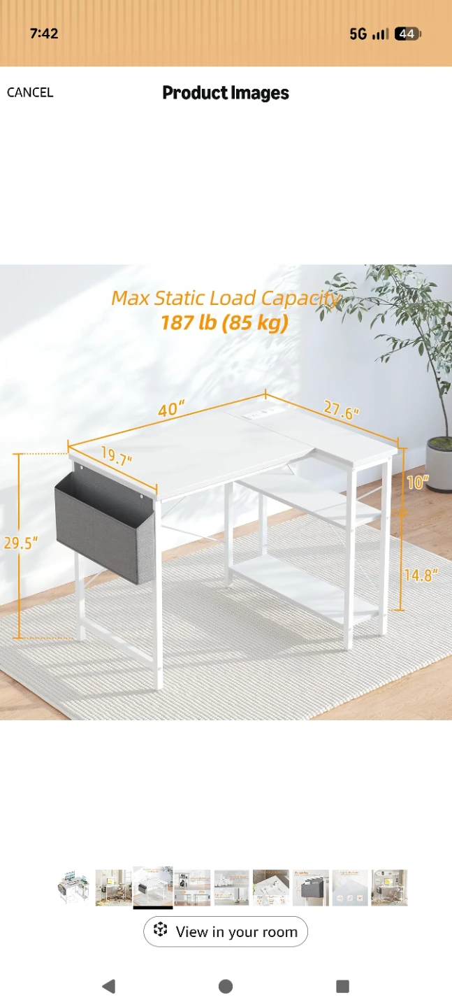 L-Shaped Desk with Storage Bag and Power Strip - photo 2