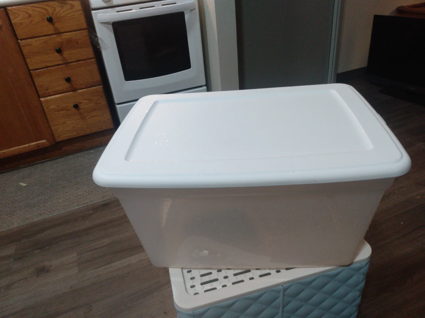 White Plastic Storage Bin with Lid