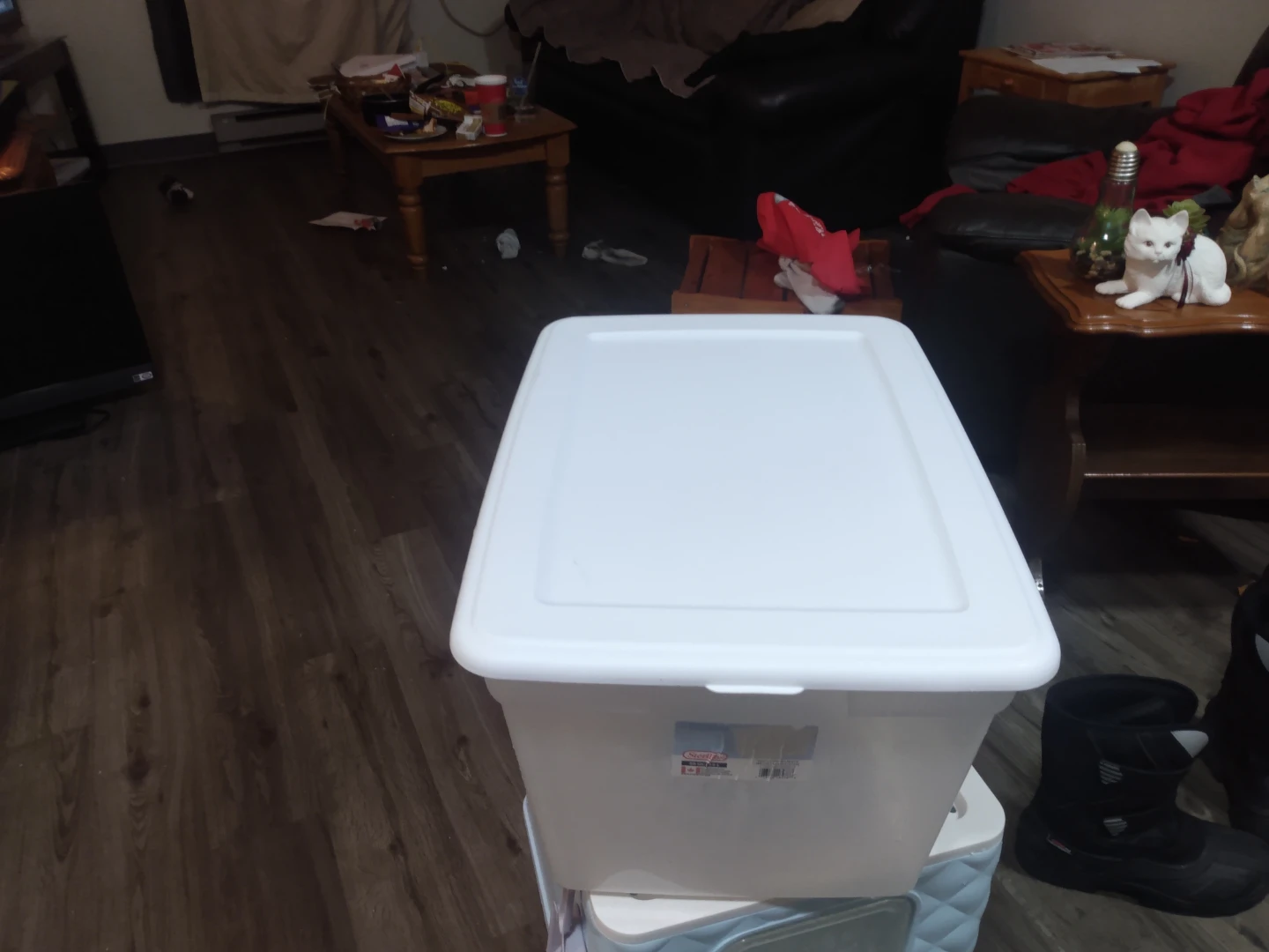 White Plastic Storage Bin with Lid - photo 2
