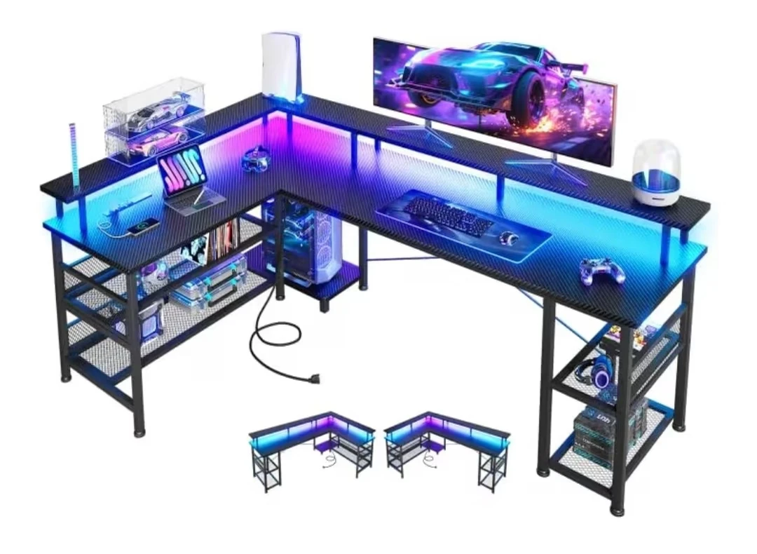 L-Shaped Gaming Desk with RGB LED Lights