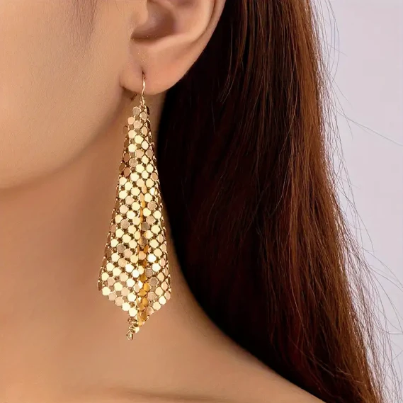 Gold Tone Mesh Drop Earrings ⚽