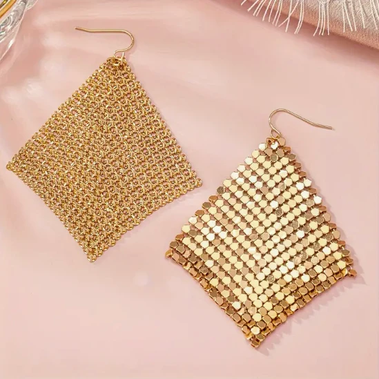 Gold Tone Mesh Drop Earrings ⚽ - photo 2