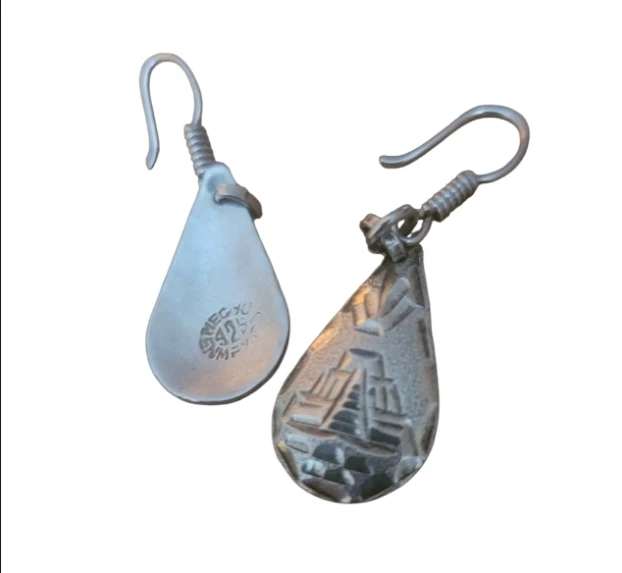 Sterling Silver Teardrop Earrings with Pyramid Design - photo 2