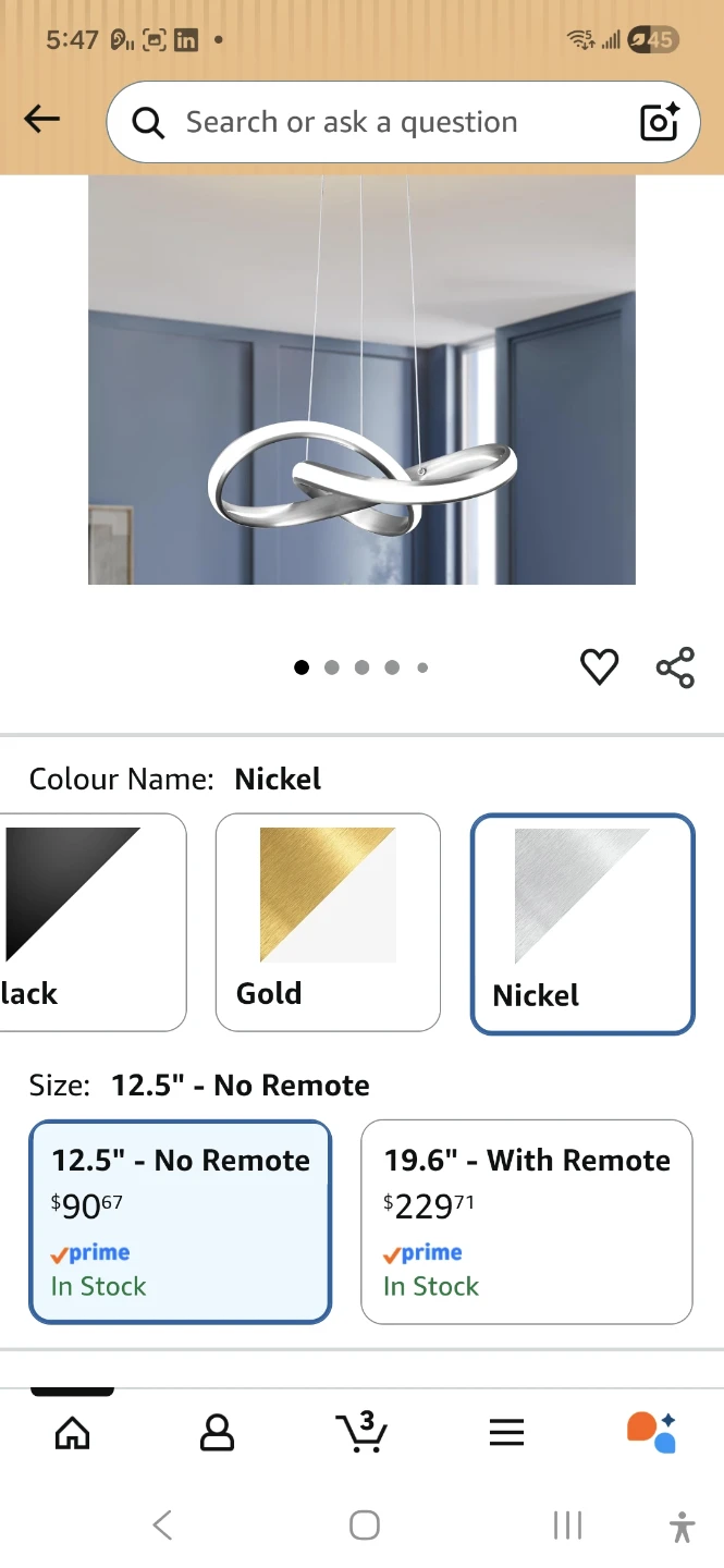 BNIB Modern Nickel Pendant Light Fixture