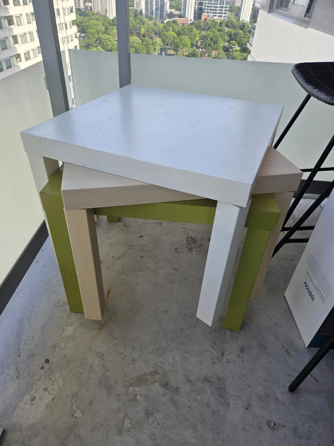 Set of 3 Nesting Side Tables (White, Wood, Green) - photo 3
