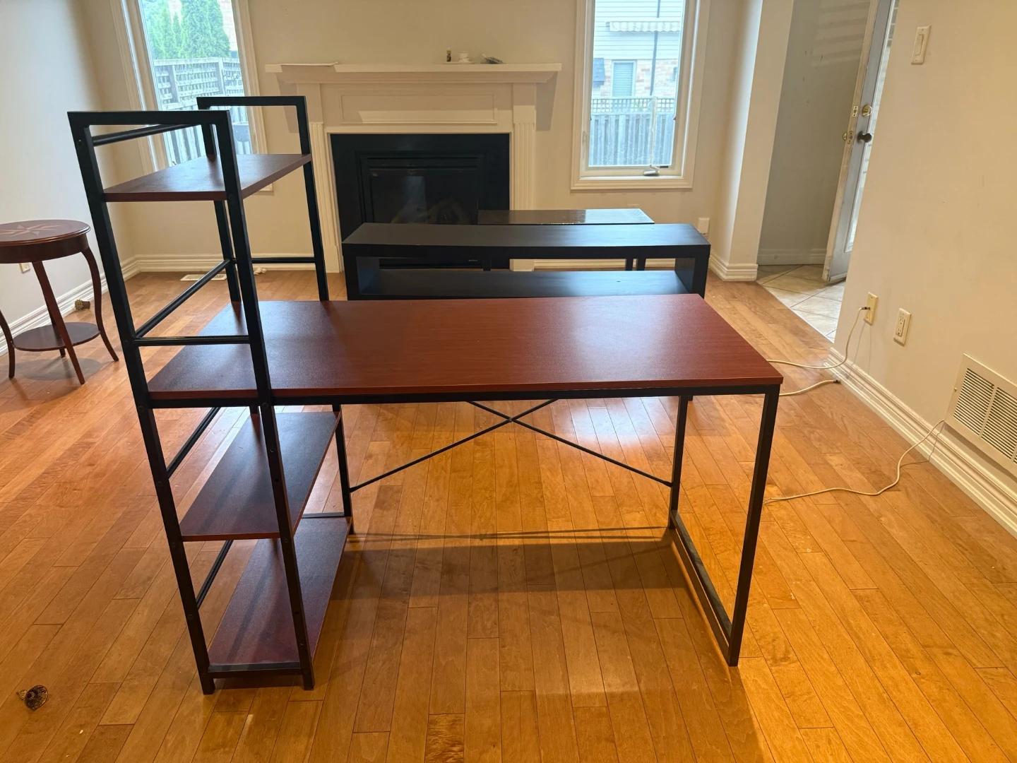 Wood and Metal Desk with Shelving Unit