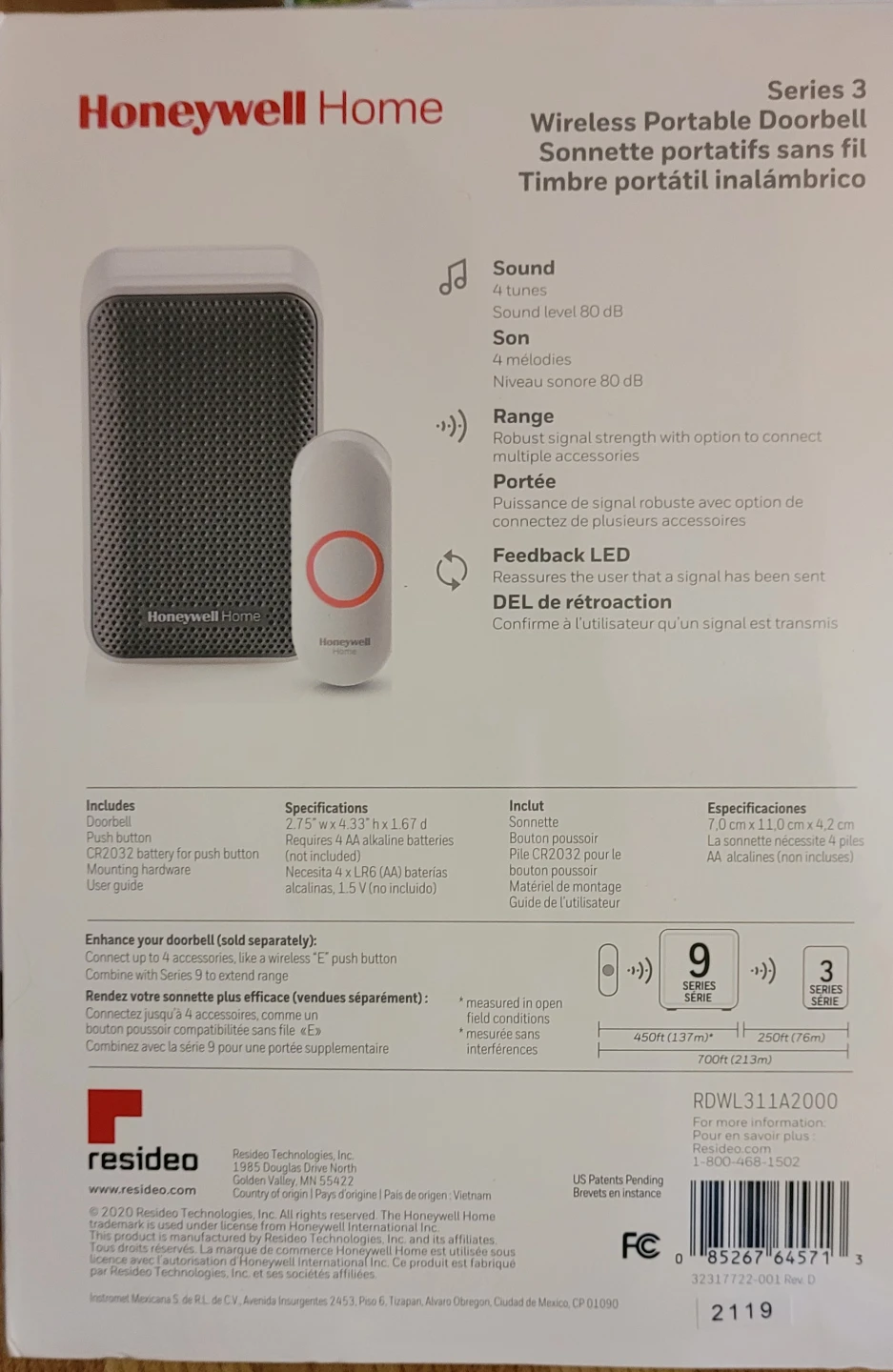⚽️ Honeywell Series 3 Portable Wireless Doorbell and Push Button - photo 2